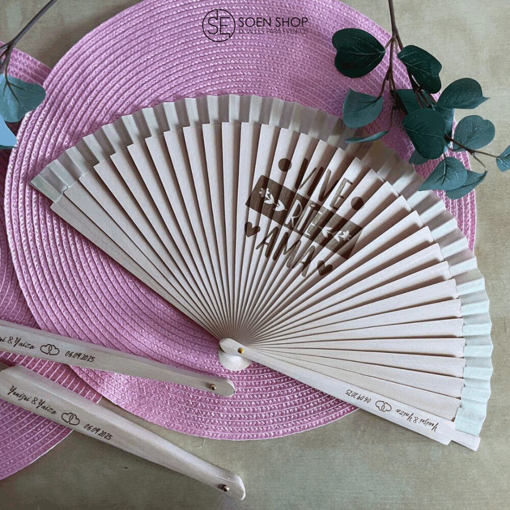 ABANICO PERSONALIZADO BODA VIVE, RIE, AMA